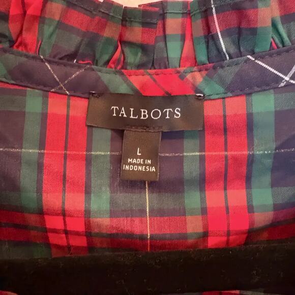 Talbots blouse - Plaid Ruffle-Red/Green/Navy (Women’s L) - Picture 3 of 4